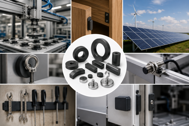 Ímãs de neodímio e ferrite utilizados em diferentes aplicações industriais