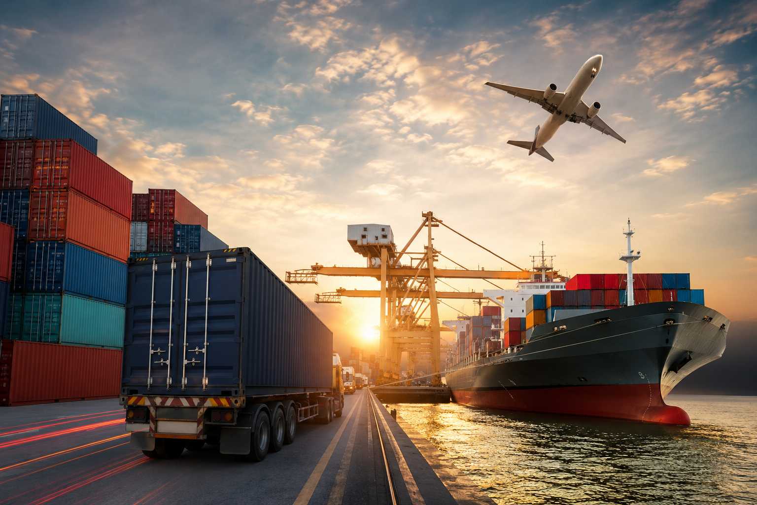 Comércio exterior e importação de ímãs com logística internacional, contêineres e transporte