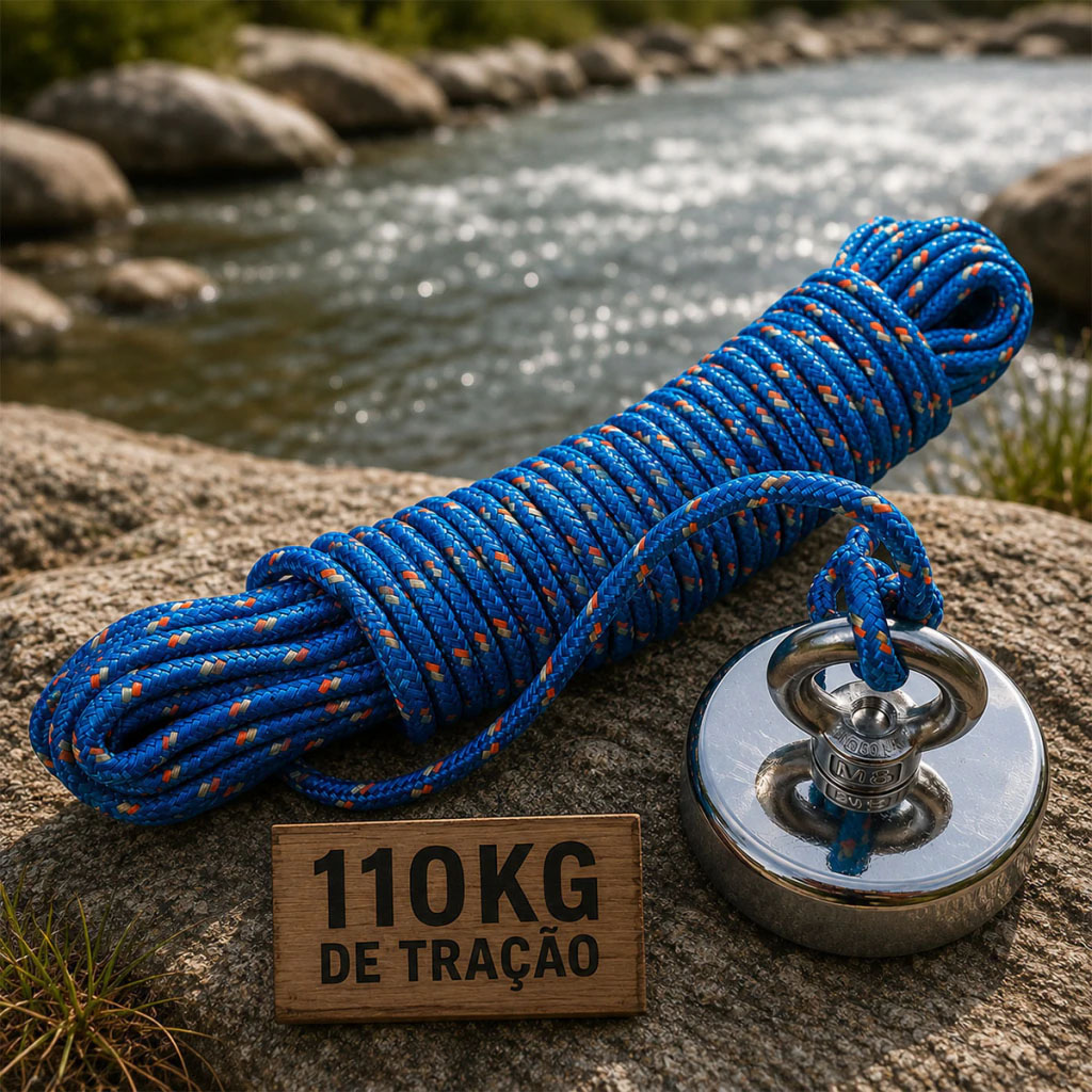 Ímã para pesca magnética com força de tração de até 110 kg em condição ideal
